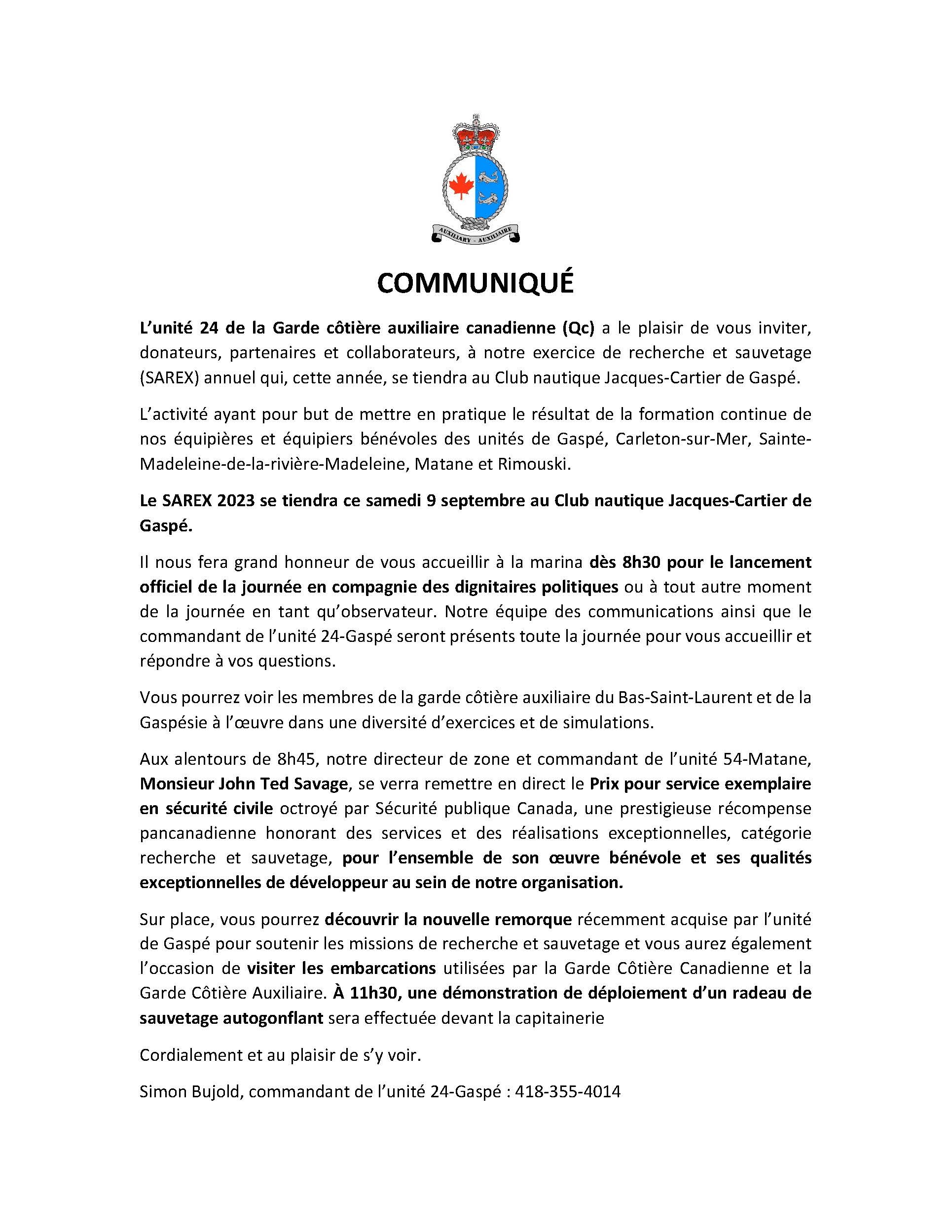 Invitation SAREX Gaspe 9sept2023 a0498