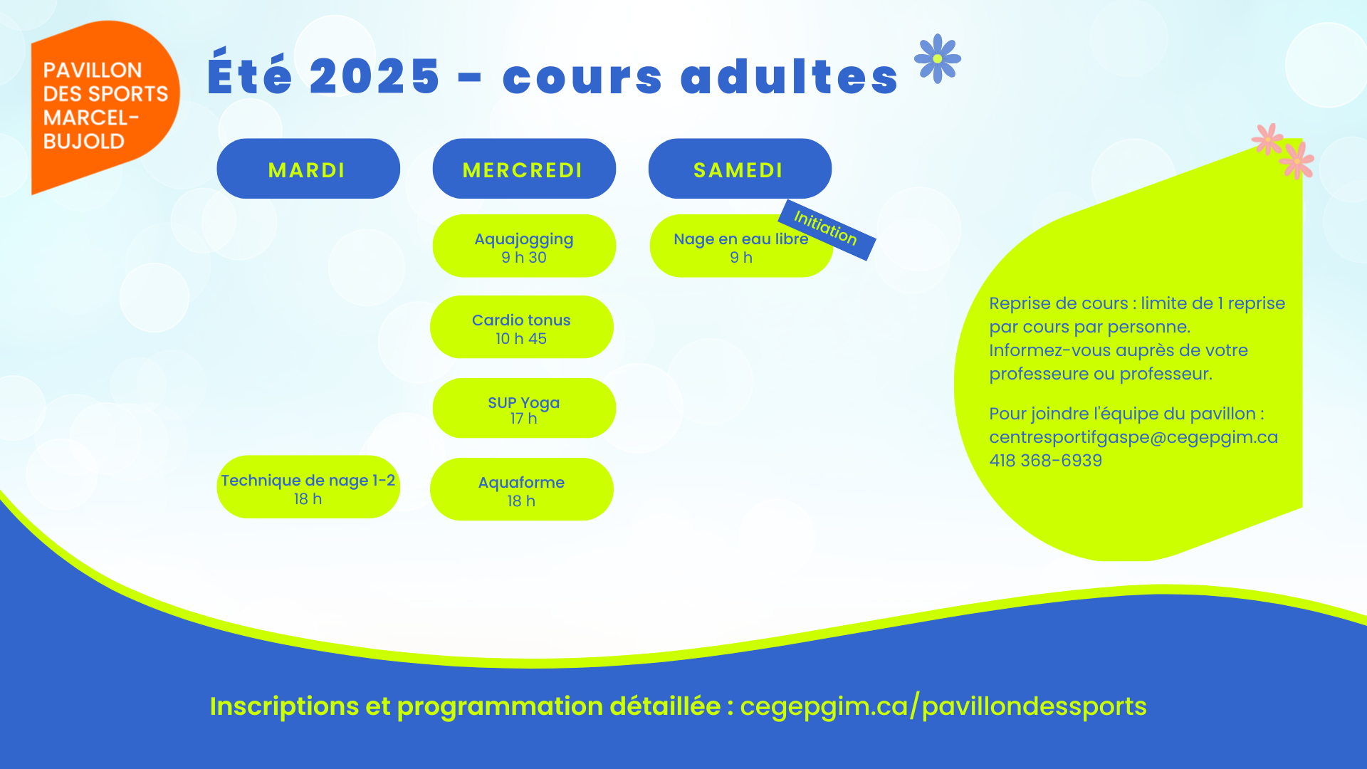 Tableau prog adulte É2025 pavillon sports Marcel Bujold Gaspé abbc8